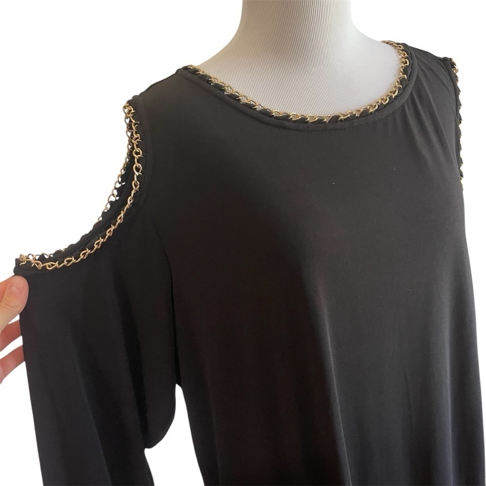Calvin Klein Black Open Shoulder Gold Chain Detail Dress